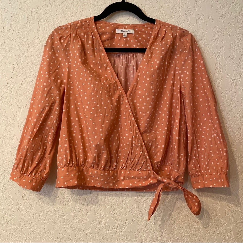 Madewell Peach Stars Scatter Print Wrap Side Tie